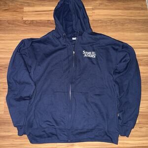Samuel Adams Men's Blue Fleece Full Zip Hoodie Logo Pockets Size L/G